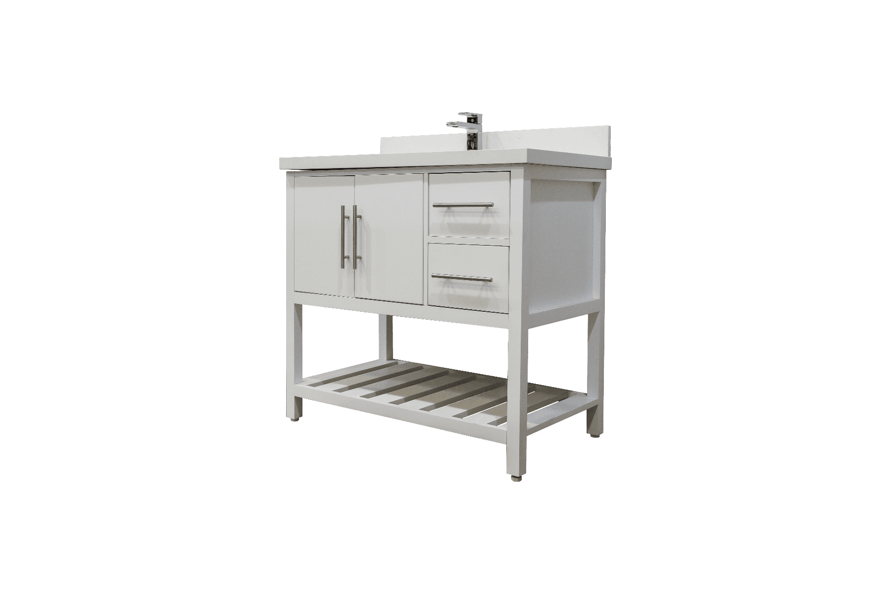 36" White Freestanding Single Sink Bathroom Vanity with Snow White Quartz Countertop Fiory - Image 4