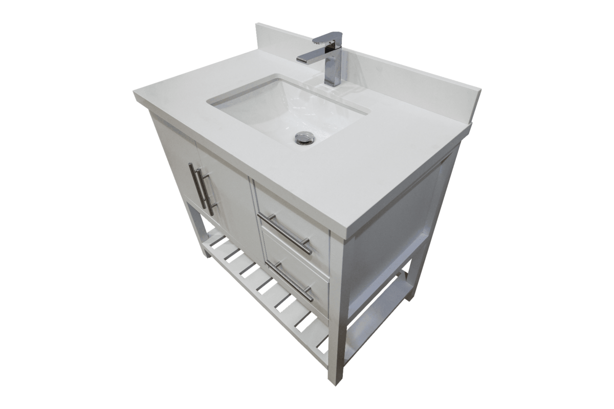 36" White Freestanding Single Sink Bathroom Vanity with Snow White Quartz Countertop Fiory - Image 5