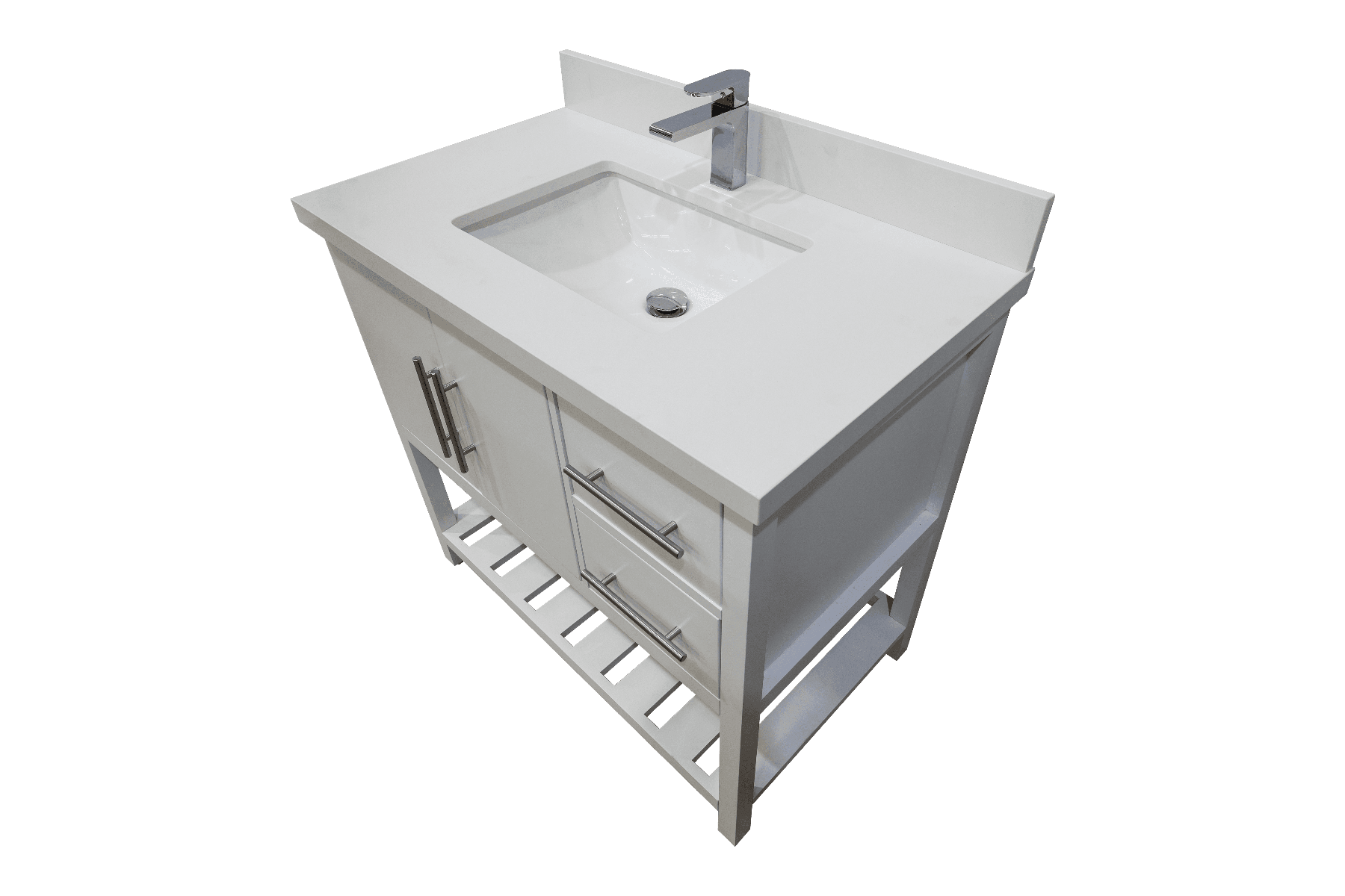 36" White Freestanding Single Sink Bathroom Vanity with Snow White Quartz Countertop Fiory - Image 5