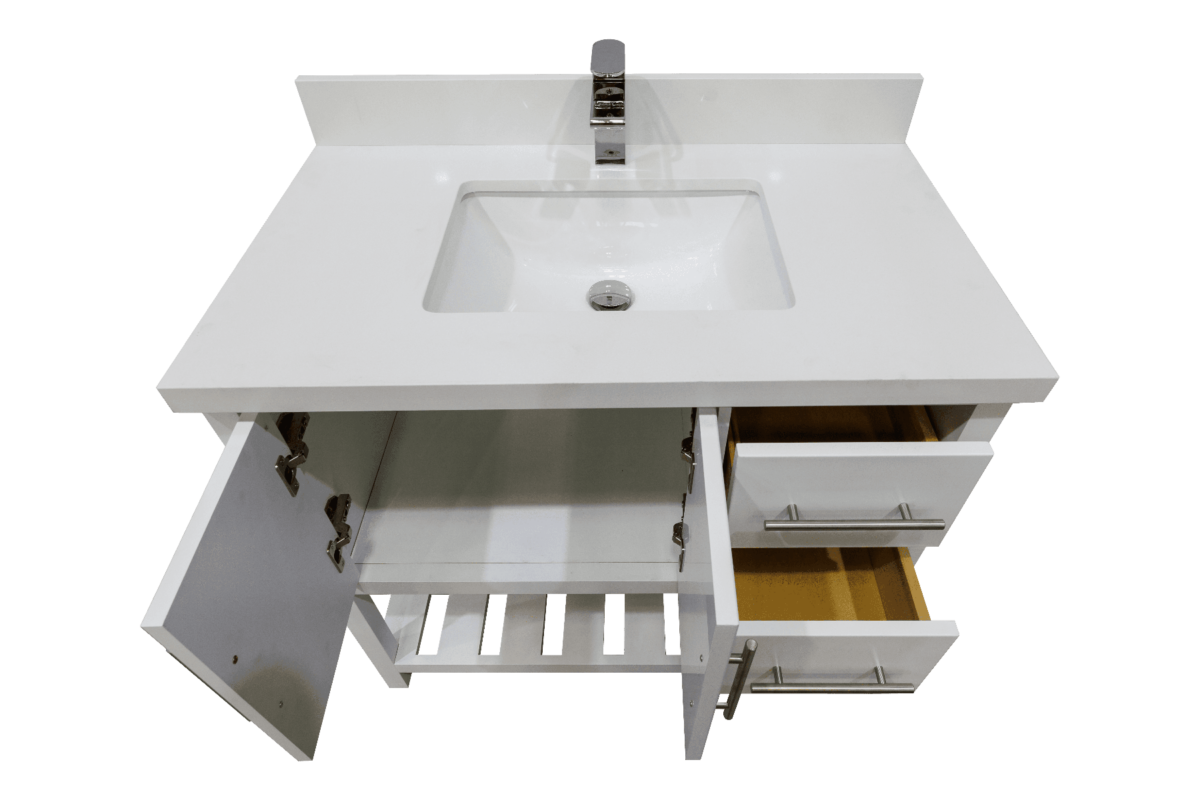 36" White Freestanding Single Sink Bathroom Vanity with Snow White Quartz Countertop Fiory - Image 6