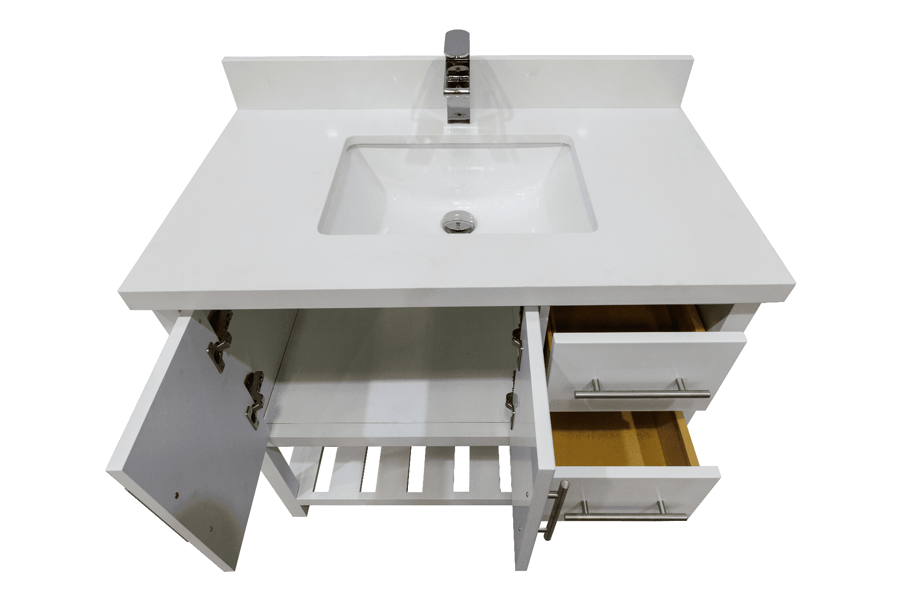 36" White Freestanding Single Sink Bathroom Vanity with Snow White Quartz Countertop Fiory - Image 6