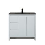 36" Glossy White Freestanding Bathroom Vanity with Black Engineered Quartz Countertop - Image 2