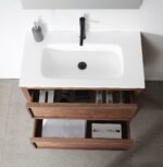 42" Natural Walnut Freestanding Bathroom Vanity with White Solid Surface Countertop Vista - Image 5
