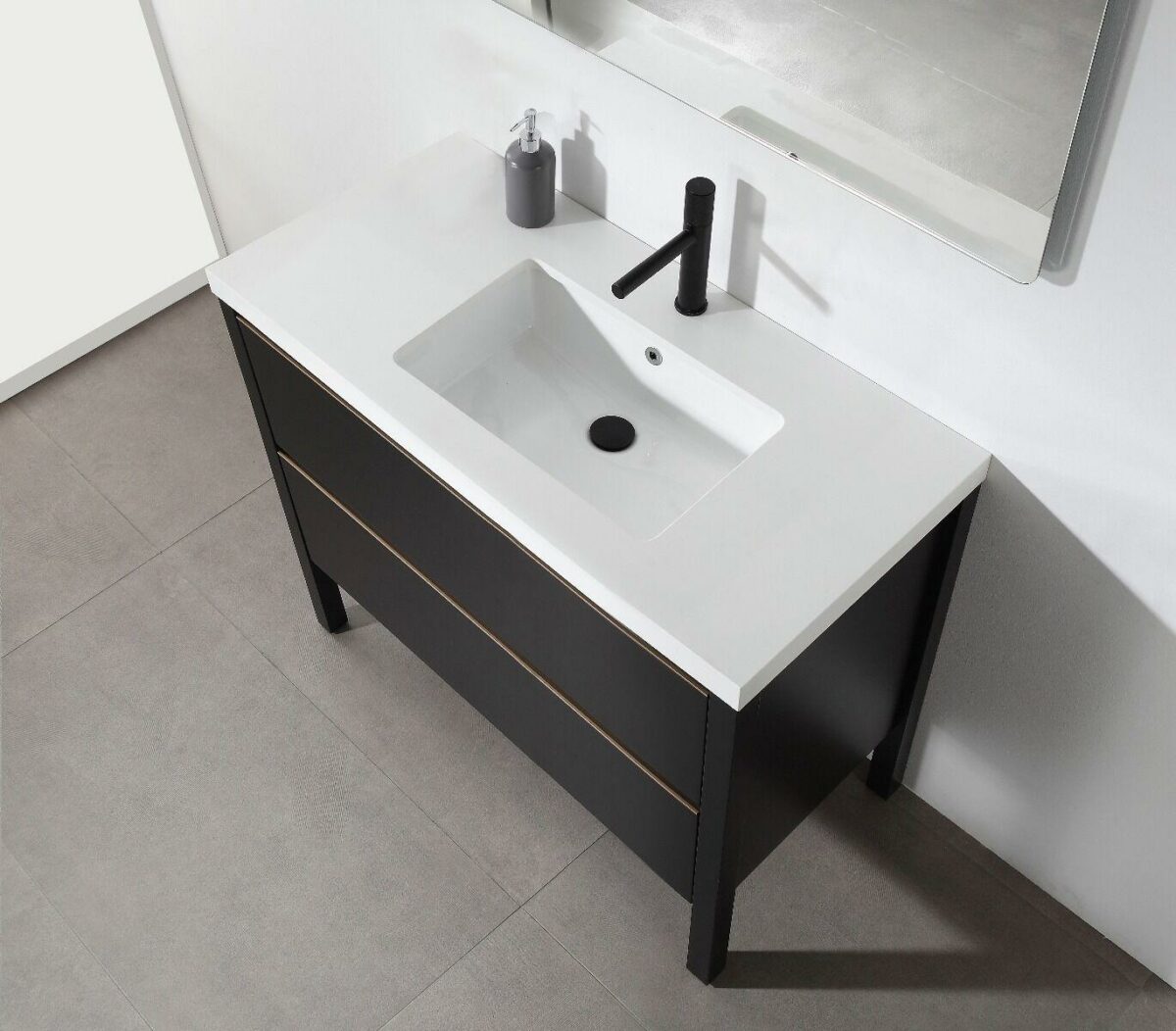 42" Black Freestanding Single Sink Bathroom Vanity with White Quartz Countertop – Image 3