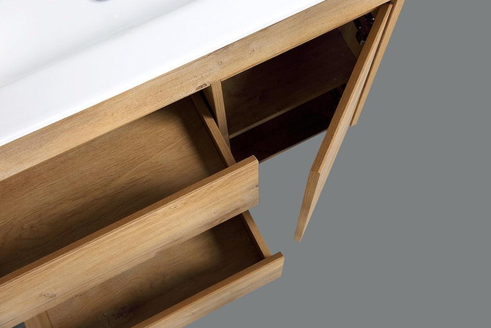 40" Soft Oak Freestanding Bathroom Vanity with White Ceramic Countertop *FREE FAUCET* – Image 8