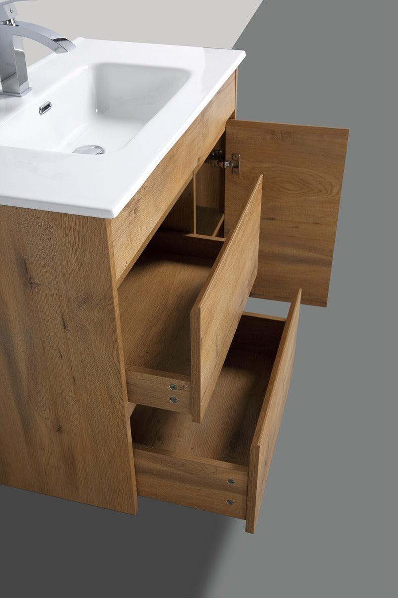 40" Soft Oak Freestanding Bathroom Vanity with White Ceramic Countertop *FREE FAUCET* – Image 5