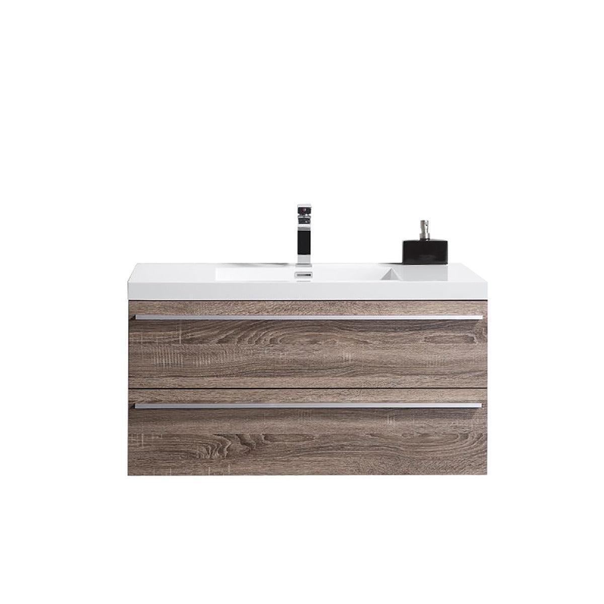 42" Soft Oak Wall Mount Bathroom Vanity with White Polymarble Countertop Sofia - Image 2