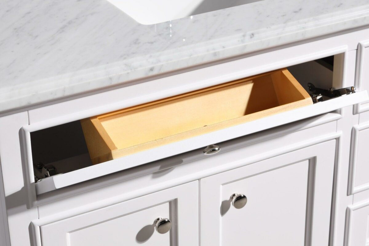 42" White Freestanding Bathroom Vanity with Carrera Marble Countertop - Image 7