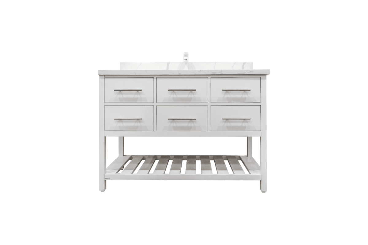 48" White Freestanding Single Sink Bathroom Vanity with Calcutta Quartz Countertop Fiory - Image 3