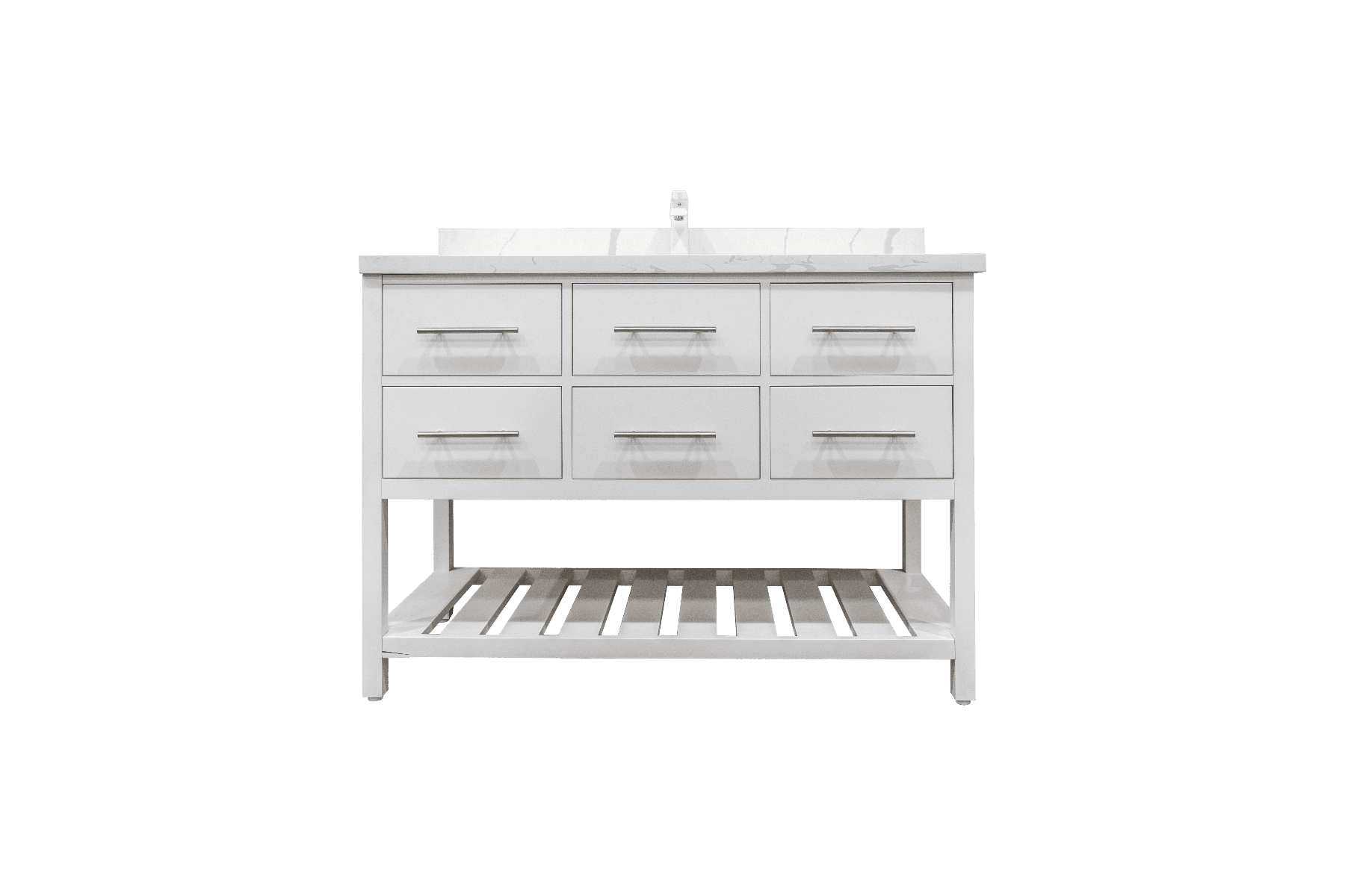 48" White Freestanding Single Sink Bathroom Vanity with Calcutta Quartz Countertop Fiory – Image 3