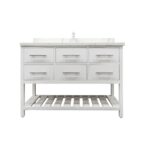48" White Freestanding Single Sink Bathroom Vanity with Calcutta Quartz Countertop Fiory - Image 2
