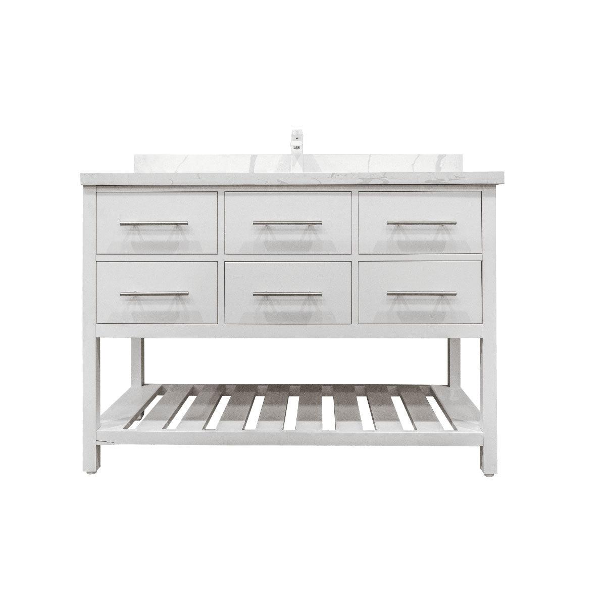 48" White Freestanding Single Sink Bathroom Vanity with Calcutta Quartz Countertop Fiory – Image 2