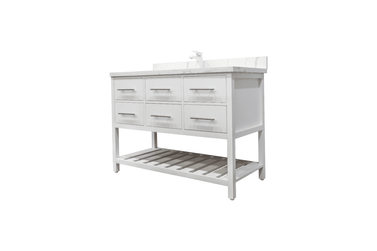 48" White Freestanding Single Sink Bathroom Vanity with Calcutta Quartz Countertop Fiory - Image 4