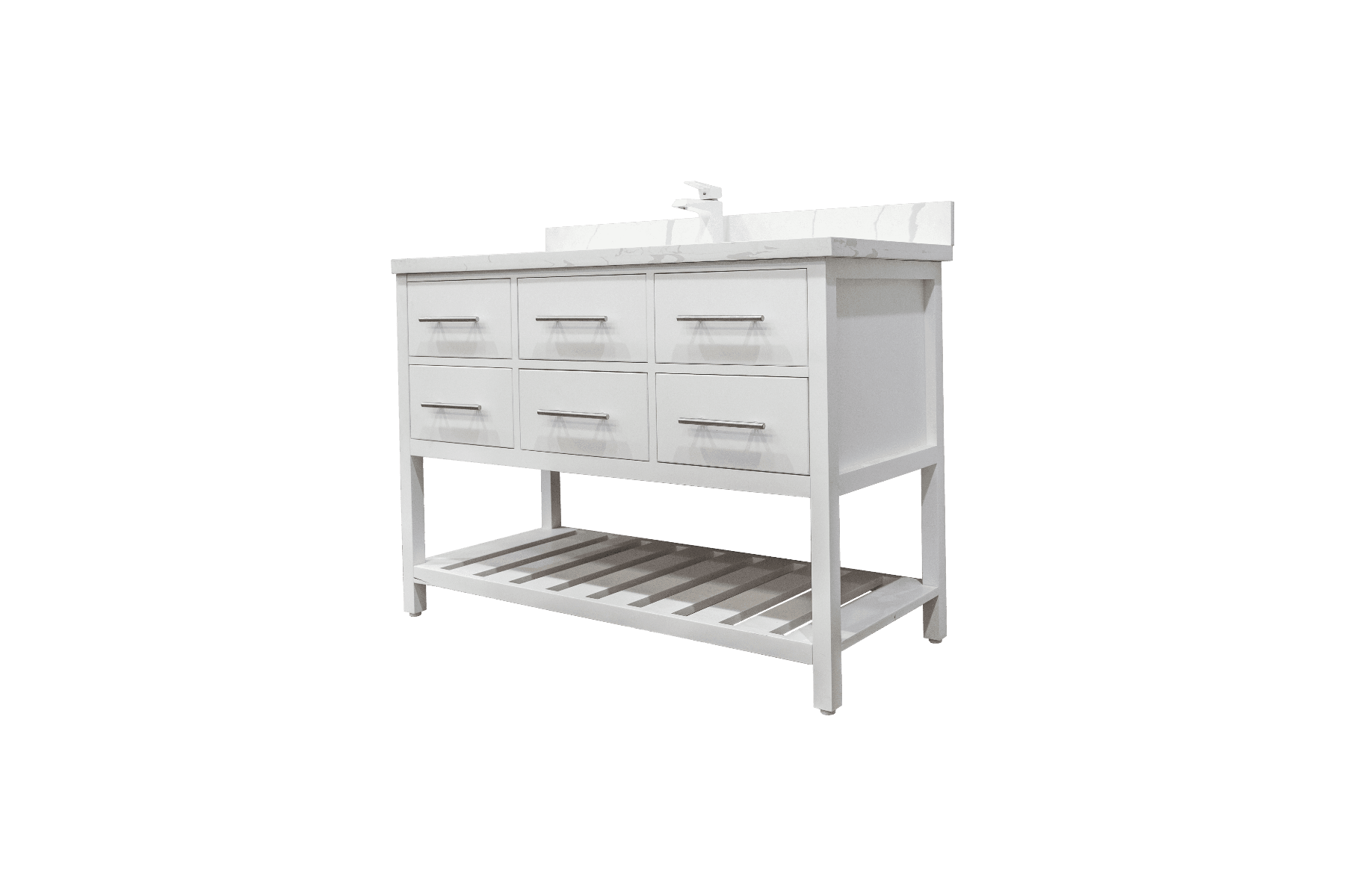 48" White Freestanding Single Sink Bathroom Vanity with Calcutta Quartz Countertop Fiory – Image 4