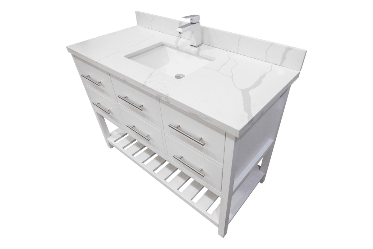 48" White Freestanding Single Sink Bathroom Vanity with Calcutta Quartz Countertop Fiory - Image 5