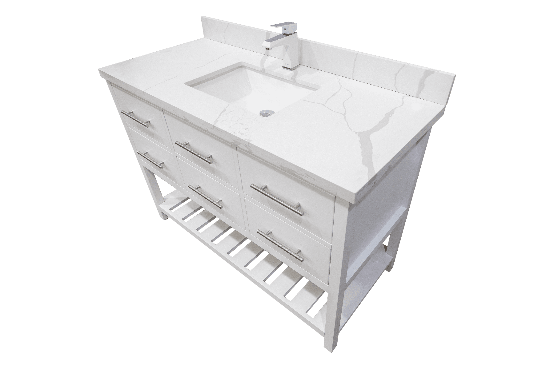 48" White Freestanding Single Sink Bathroom Vanity with Calcutta Quartz Countertop Fiory – Image 5