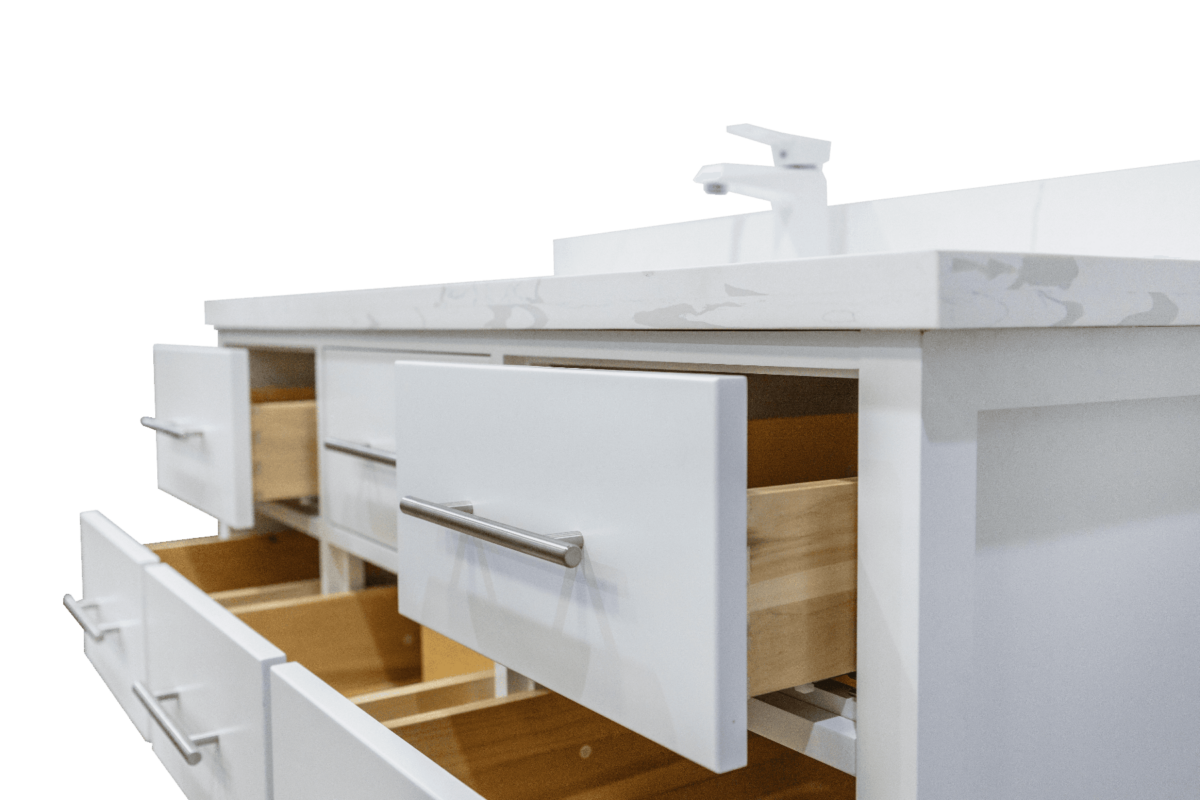 48" White Freestanding Single Sink Bathroom Vanity with Calcutta Quartz Countertop Fiory - Image 6