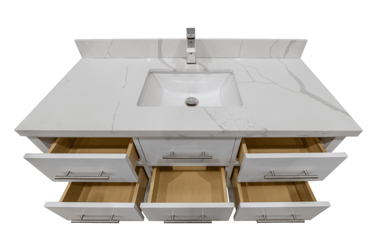 48" White Freestanding Single Sink Bathroom Vanity with Calcutta Quartz Countertop Fiory - Image 7