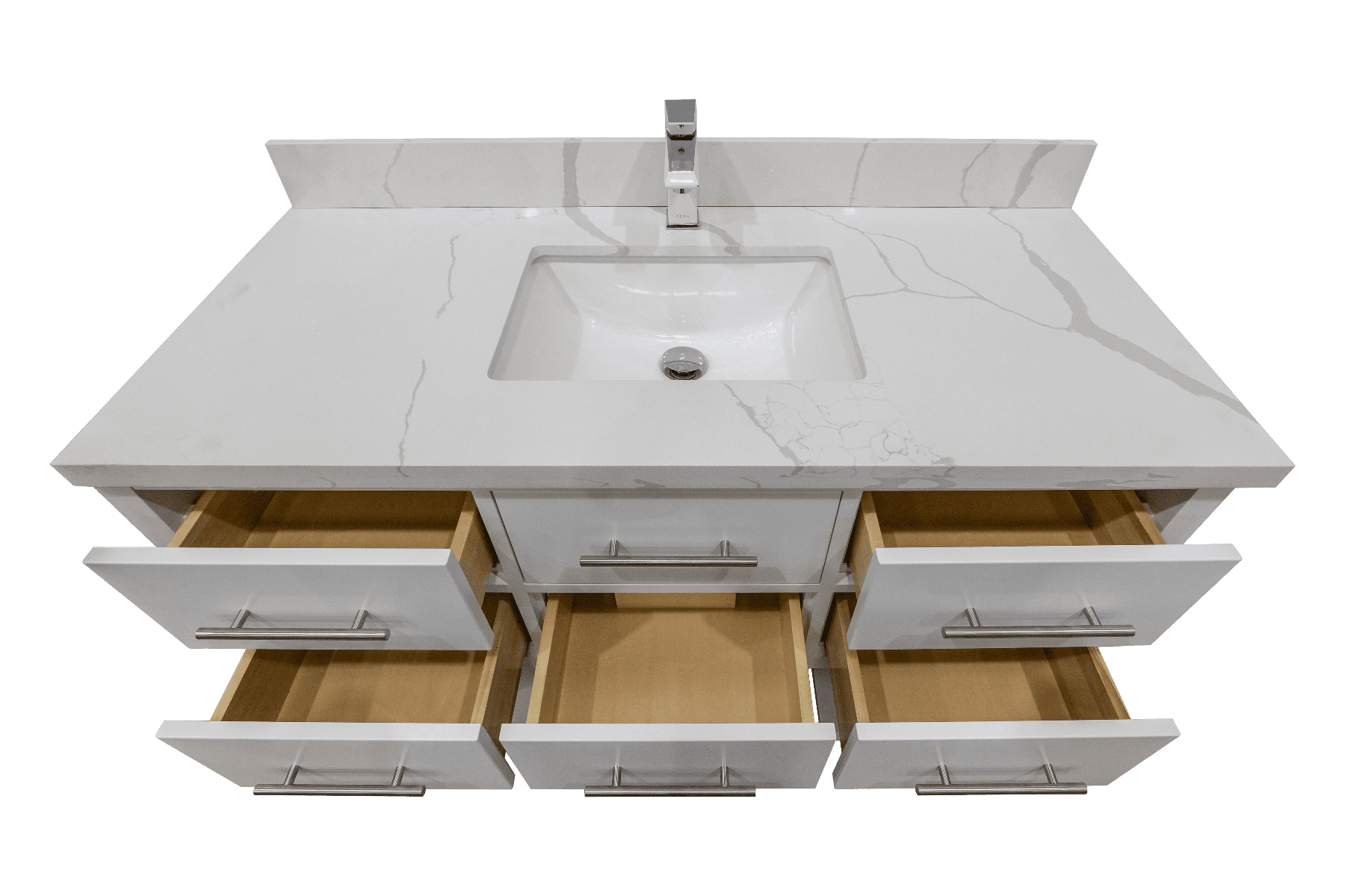 48" White Freestanding Single Sink Bathroom Vanity with Calcutta Quartz Countertop Fiory – Image 7