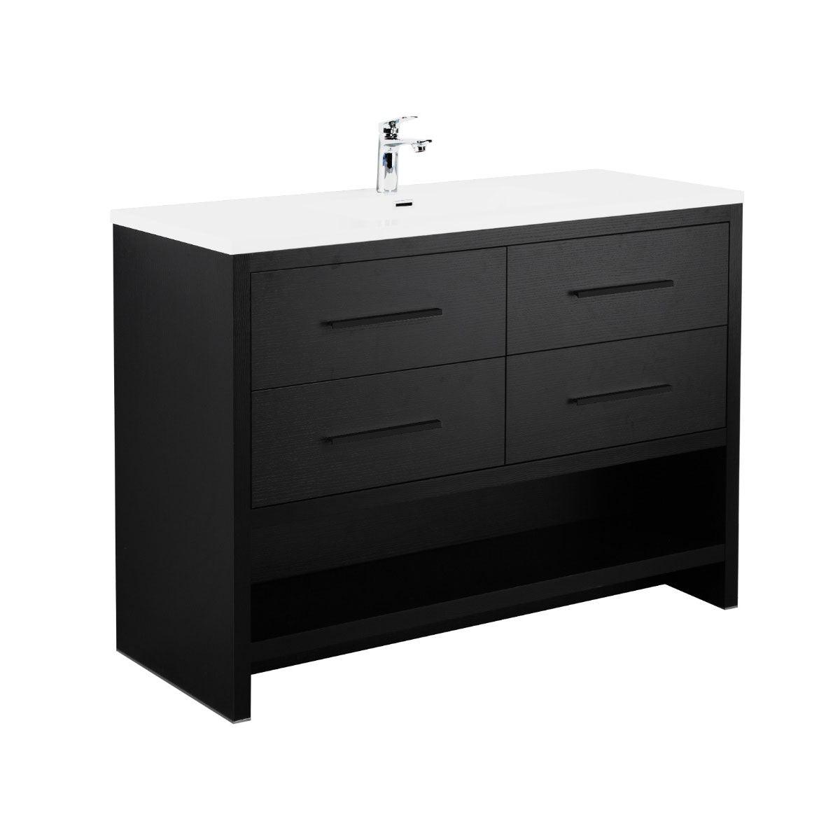 48" Black Rough Oak Freestanding Bathroom Vanity with White Polymarble Countertop – Image 2