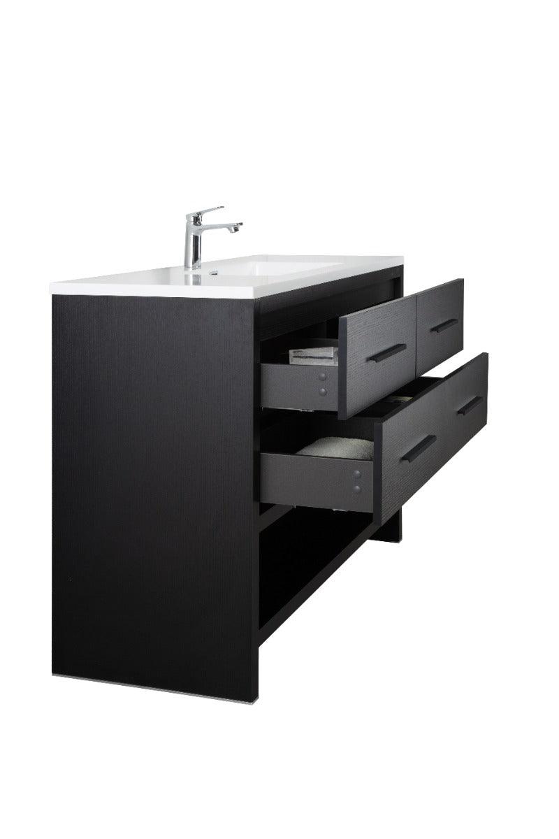 48" Black Rough Oak Freestanding Bathroom Vanity with White Polymarble Countertop – Image 6