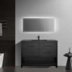 48" Black Rough Oak Freestanding Bathroom Vanity with Black Engineered Quartz Countertop