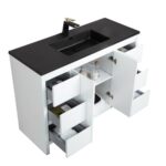 48" Glossy White Freestanding Bathroom Vanity with Black Engineered Quartz Countertop - Image 5