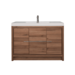 48" Walnut Freestanding Bathroom Vanity with White Polymarble Countertop - Image 3