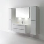 48" Glossy White Wall Mount Bathroom Vanity with White Polymarble Countertop