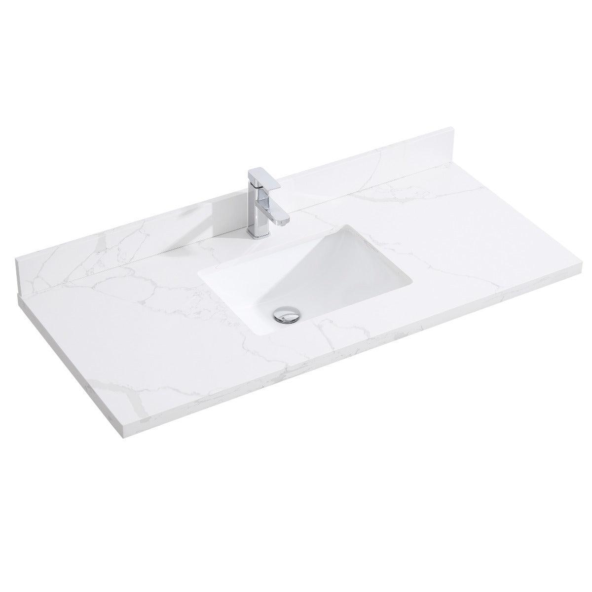 48" White Freestanding Single Sink Bathroom Vanity with Calcutta Quartz Countertop - Image 10