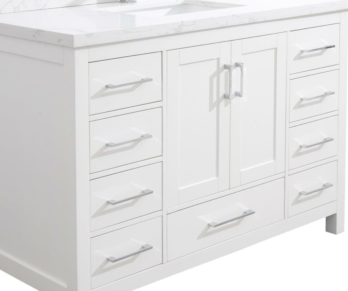 48" White Freestanding Single Sink Bathroom Vanity with Calcutta Quartz Countertop - Image 5