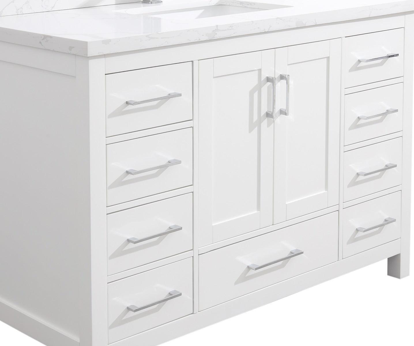 48" White Freestanding Single Sink Bathroom Vanity with Calcutta Quartz Countertop – Image 5