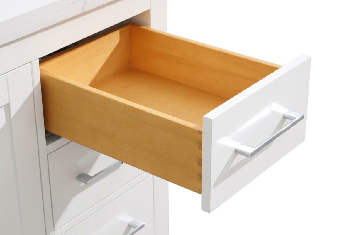 48" White Freestanding Single Sink Bathroom Vanity with Carrera Marble Countertop - Image 6