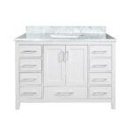 48" White Freestanding Single Sink Bathroom Vanity with Carrera Marble Countertop - Image 2