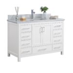 48" White Freestanding Single Sink Bathroom Vanity with Carrera Marble Countertop - Image 3