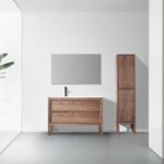 48" Natural Walnut Freestanding Single Sink Bathroom Vanity with White Solid surface Countertop Vista