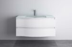 48" White Wall Mount Single Sink Bathroom Vanity with White Glass Countertop Wave