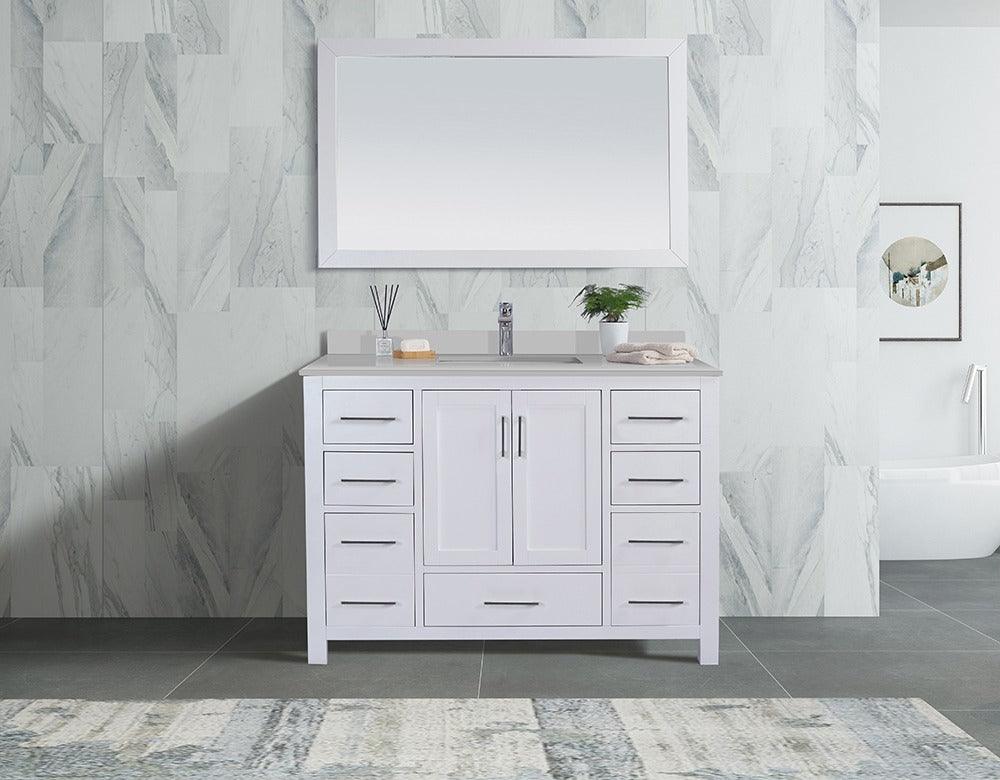 48" White Freestanding Single Sink Bathroom Vanity with Snow White Countertop - Image 2