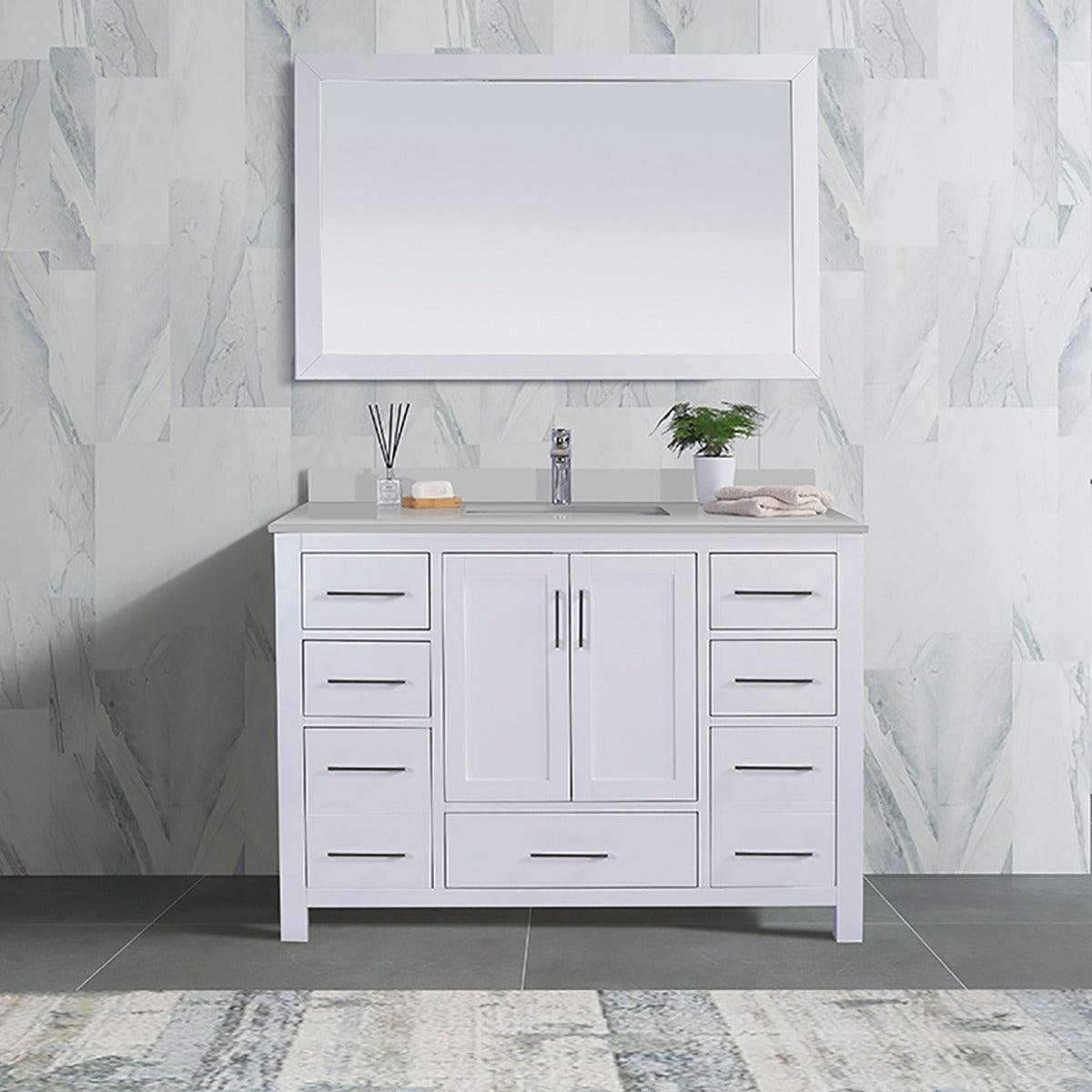 48" White Freestanding Single Sink Bathroom Vanity with Snow White Countertop - Image 1
