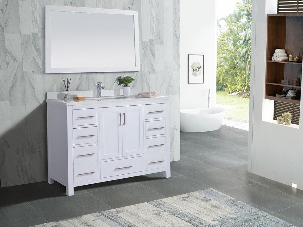 48" White Freestanding Single Sink Bathroom Vanity with Snow White Countertop - Image 3