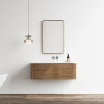 48" Walnut Wall Mount Single Sink Bathroom Vanity with Matte White Solid Surface Countertop Fairview