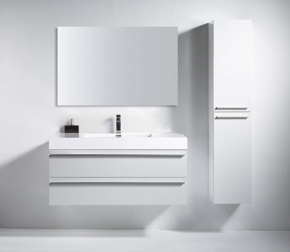 48" White Wall Mount Single Sink Bathroom Vanity with White Polymarble Countertop Sofia - Image 1