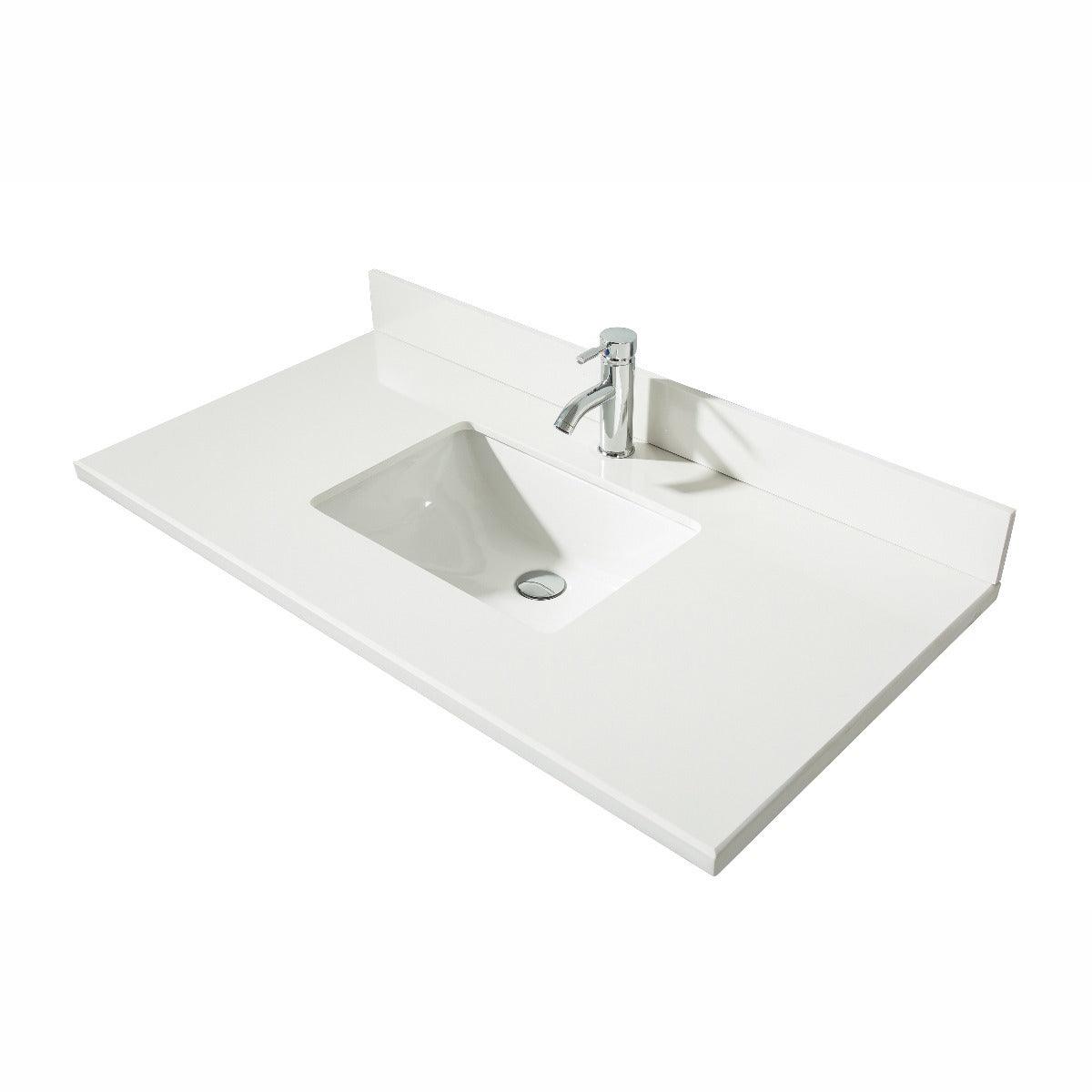 48" White Freestanding Single Sink Bathroom Vanity with Snow White Quartz Countertop - Image 5
