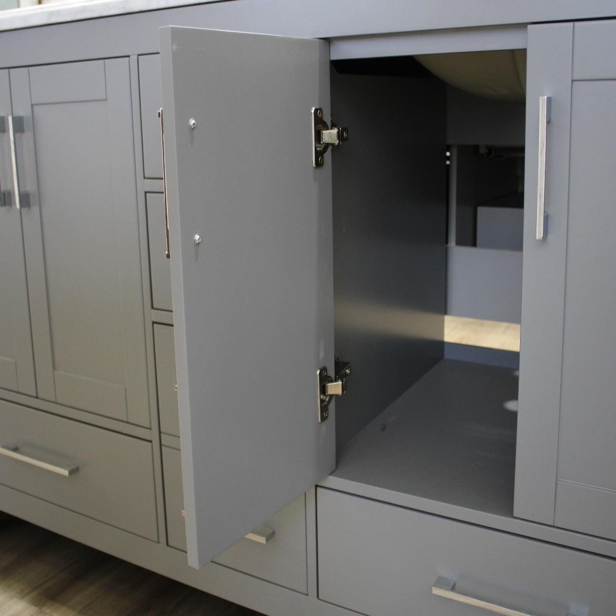 60" Light Grey Freestanding Double Sink Bathroom Vanity with Carrera Marble Countertop – Image 6