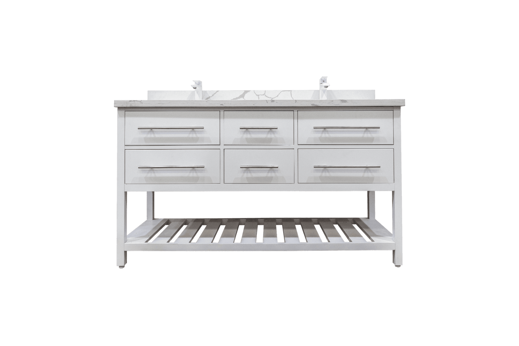 60" White Freestanding Double Sink Bathroom Vanity with Calcutta Quartz Countertop Fiory – Image 2