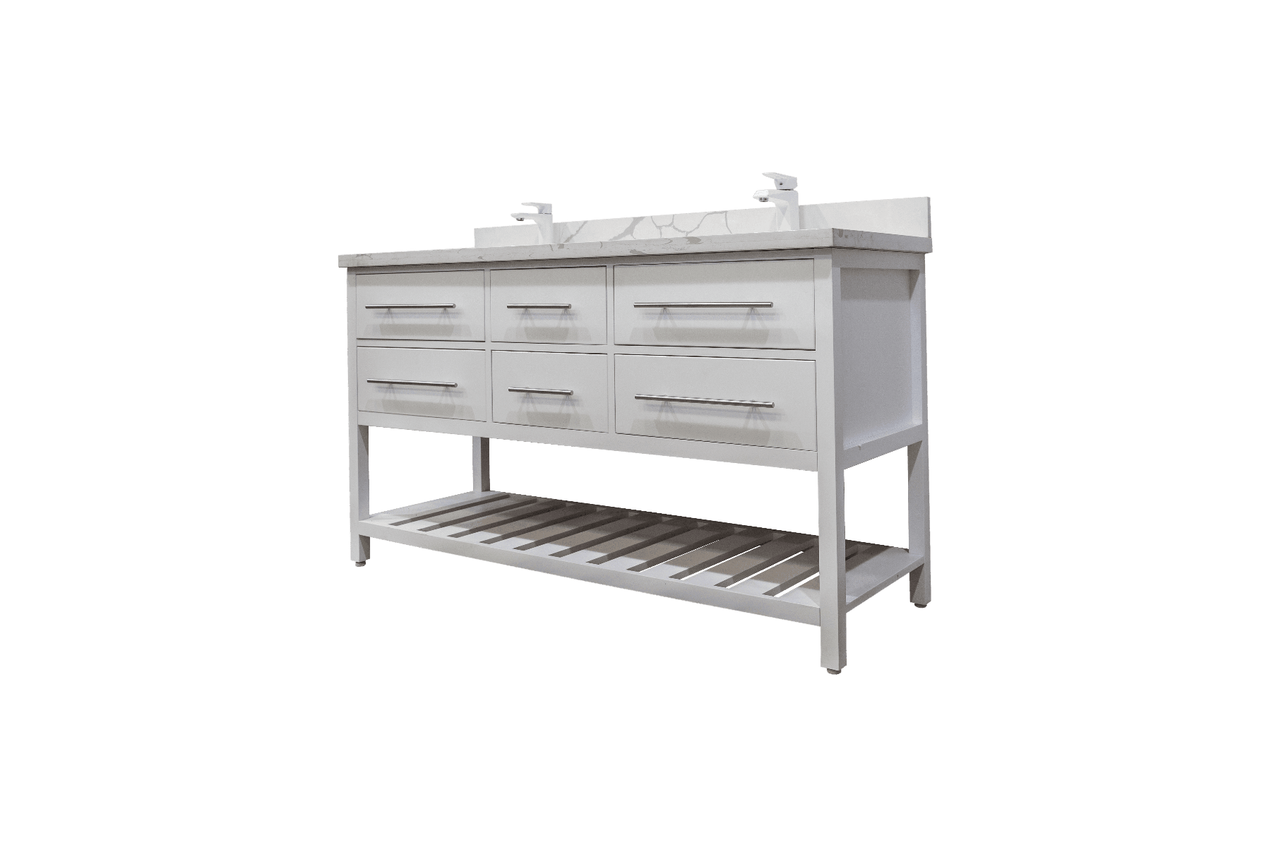 60" White Freestanding Double Sink Bathroom Vanity with Calcutta Quartz Countertop Fiory – Image 3