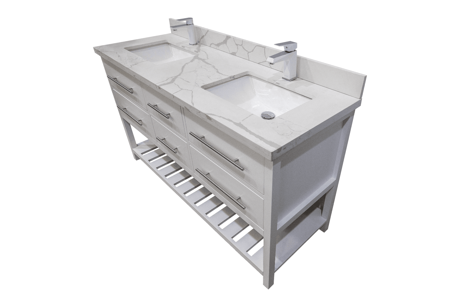 60" White Freestanding Double Sink Bathroom Vanity with Calcutta Quartz Countertop Fiory – Image 4
