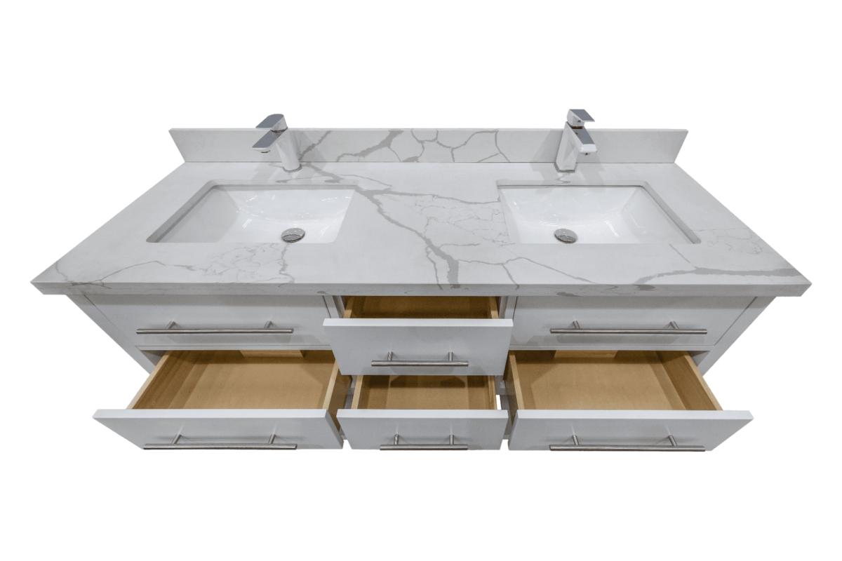 60" White Freestanding Double Sink Bathroom Vanity with Calcutta Quartz Countertop Fiory - Image 5