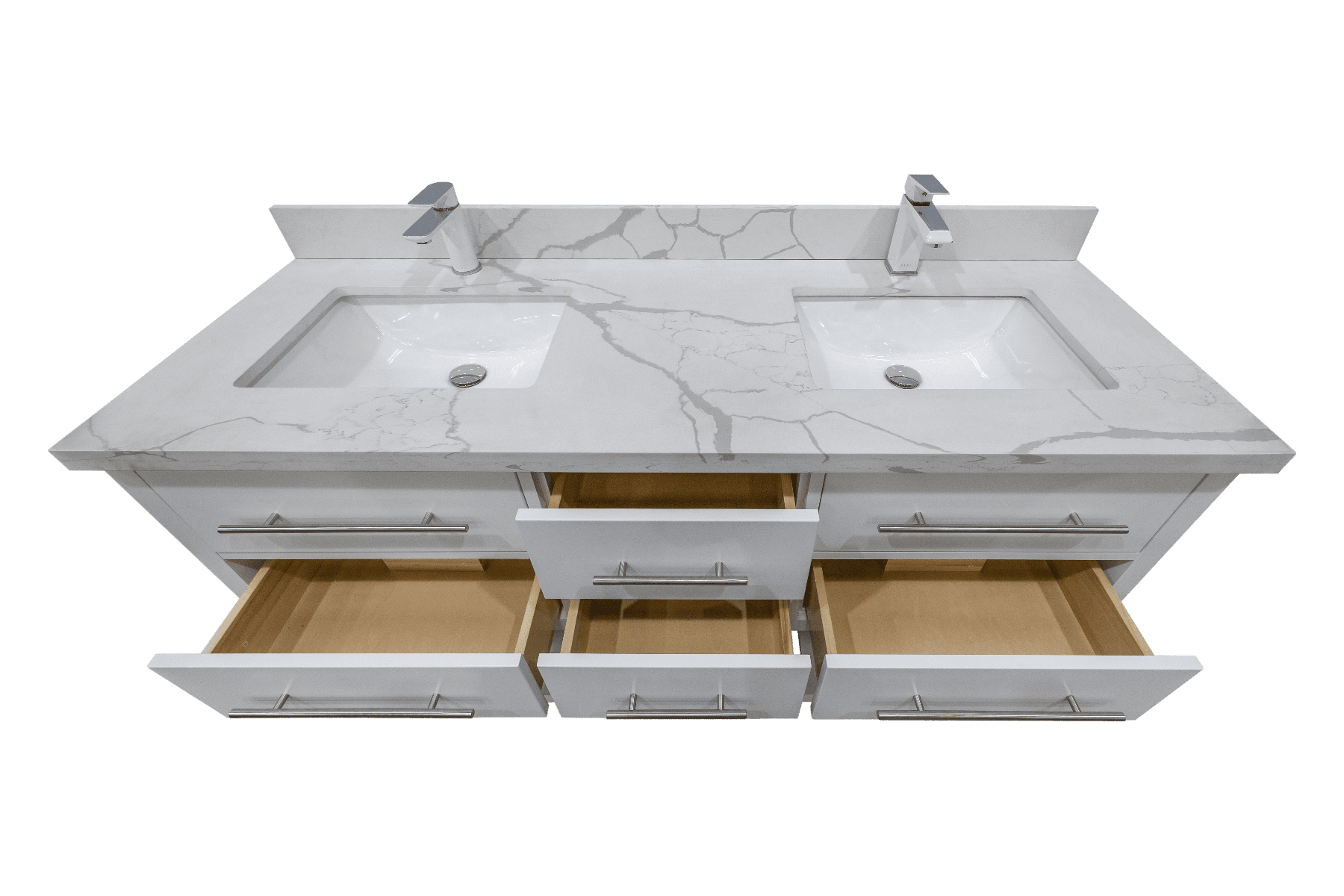 60" White Freestanding Double Sink Bathroom Vanity with Calcutta Quartz Countertop Fiory – Image 5