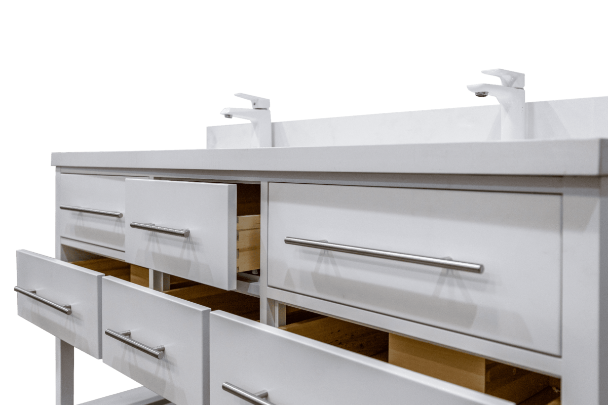 60" White Freestanding Double Sink Bathroom Vanity with White Quartz Countertop Fiory - Image 7